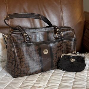 Elegant Brown Coach Handbag and Coin Purse